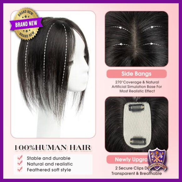 12 Inch Human Hair Topper, 2 Clips, Realistic Scalp, Thinning Hair Solution main image 5